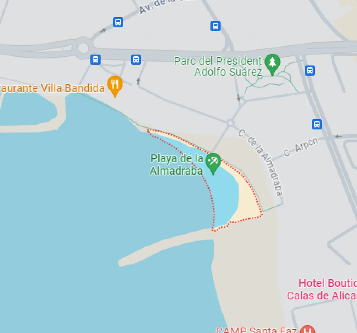 Playa de la Almadraba Alicante mapa